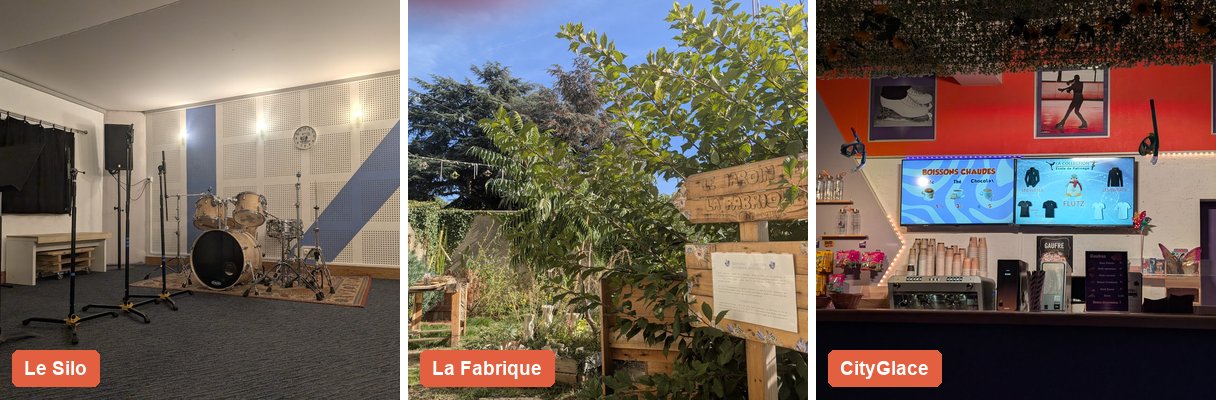 Ces derniers jours : les salles de répétition du [Silo](/associations/le-silo), le jardin partagé de [La Fabrique](/lieu/la-fabrique) et [CityGlace](/lieu/cityglace), où les Renards jouent samedi.